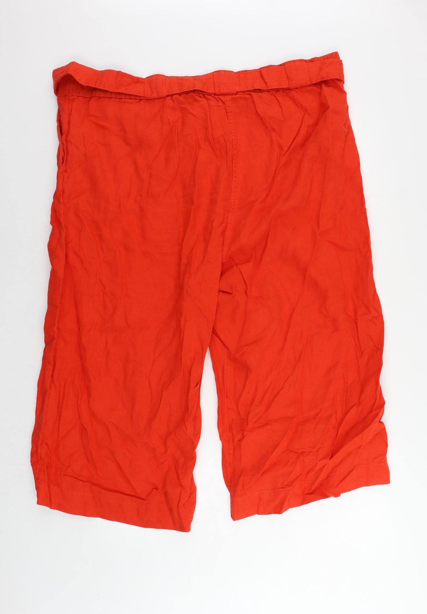 Marks and Spencer Womens Red Linen Cropped Trousers Size 24 L21 in Regular Zip