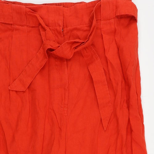 Marks and Spencer Womens Red Linen Cropped Trousers Size 24 L21 in Regular Zip
