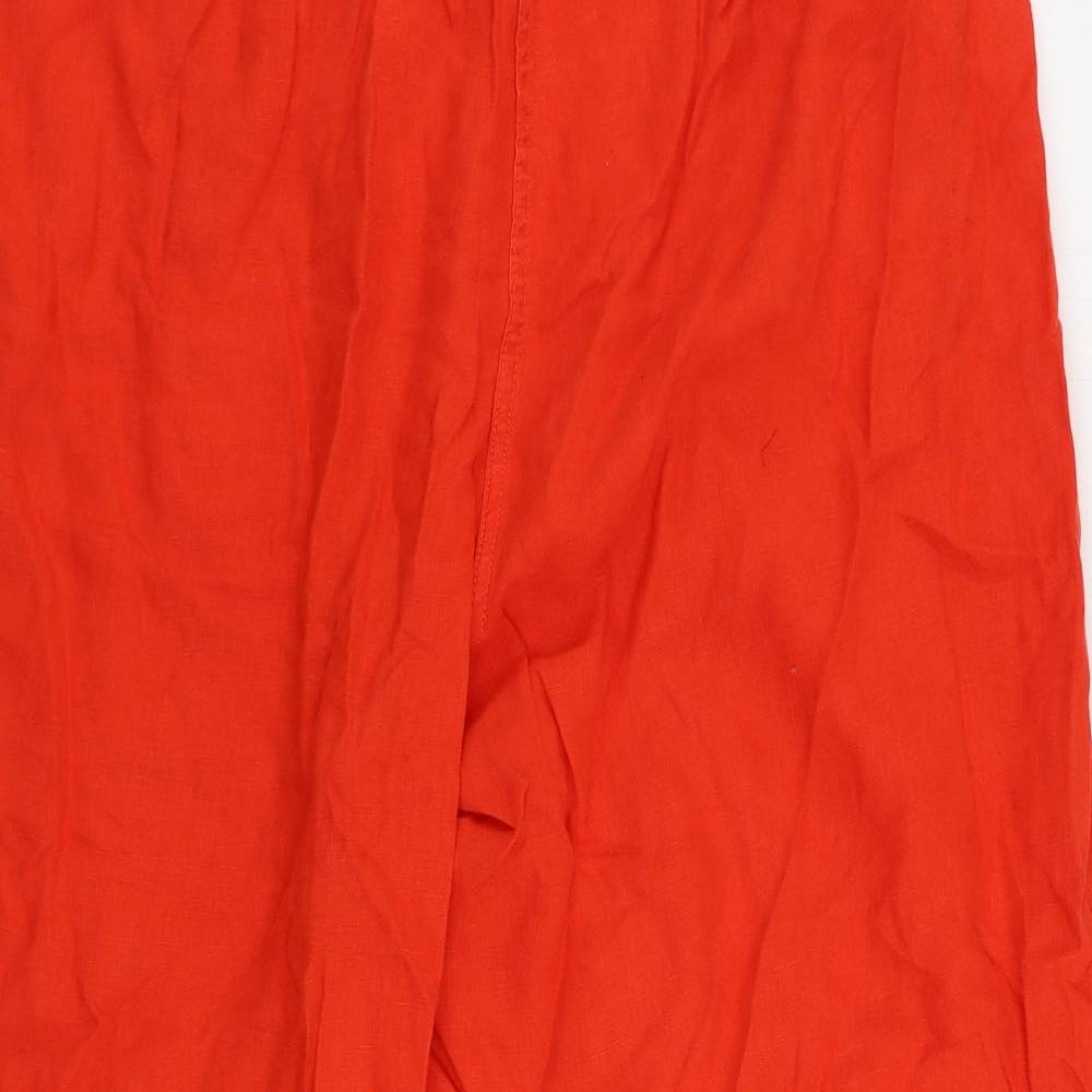 Marks and Spencer Womens Red Linen Cropped Trousers Size 24 L21 in Regular Zip