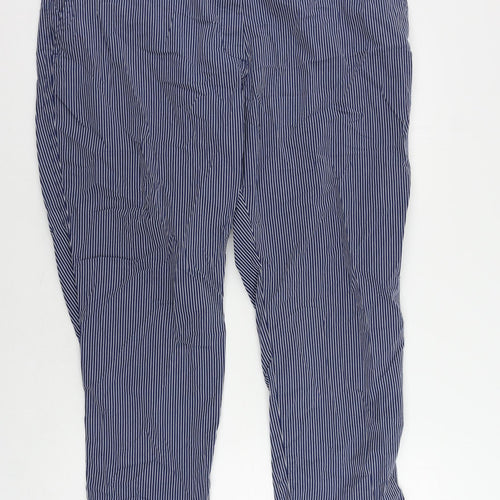Marks and Spencer Womens Blue Striped Cotton Chino Trousers Size 20 L25 in Regular Zip