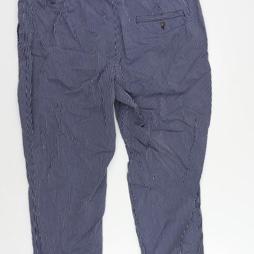 Marks and Spencer Womens Blue Striped Cotton Chino Trousers Size 20 L25 in Regular Zip
