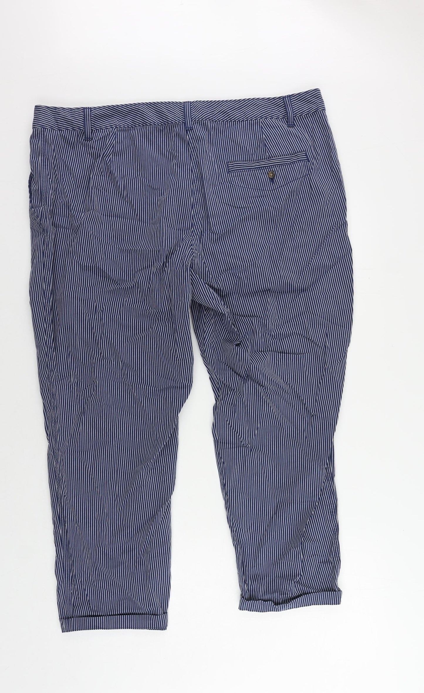 Marks and Spencer Womens Blue Striped Cotton Chino Trousers Size 20 L25 in Regular Zip