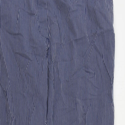 Marks and Spencer Womens Blue Striped Cotton Chino Trousers Size 20 L25 in Regular Zip