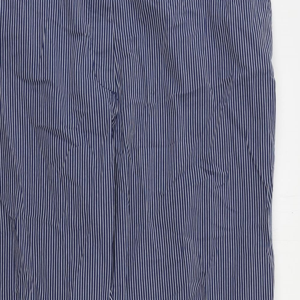 Marks and Spencer Womens Blue Striped Cotton Chino Trousers Size 20 L25 in Regular Zip
