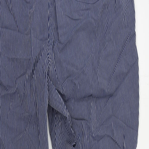 Marks and Spencer Womens Blue Striped Cotton Chino Trousers Size 20 L25 in Regular Zip