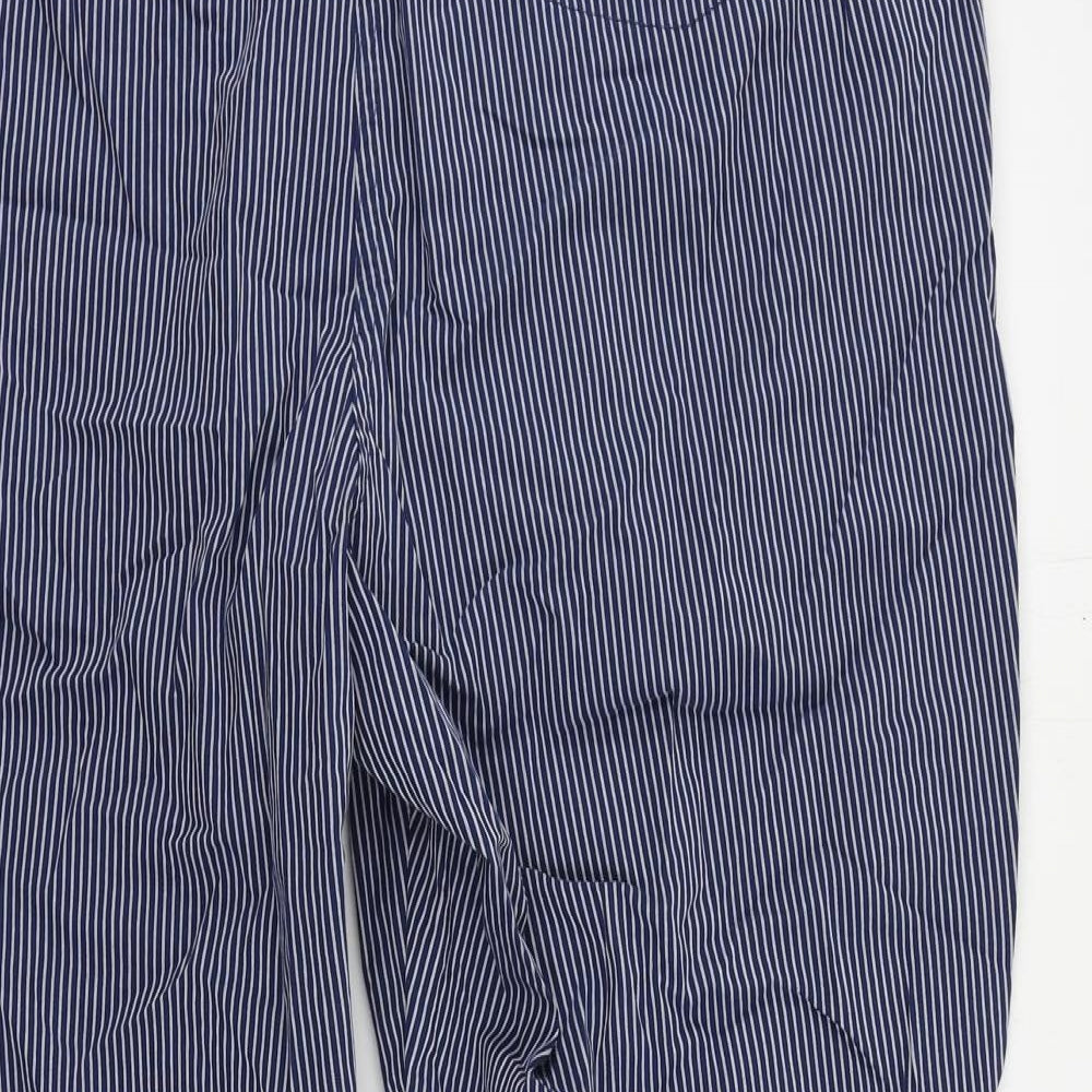 Marks and Spencer Womens Blue Striped Cotton Chino Trousers Size 20 L25 in Regular Zip