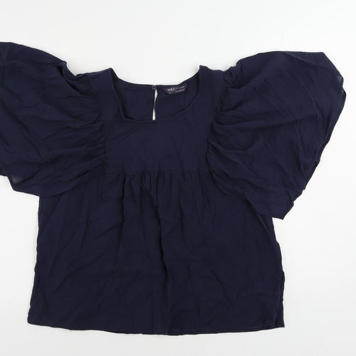 Marks and Spencer Womens Blue Cotton Basic Blouse Size 14 Boat Neck