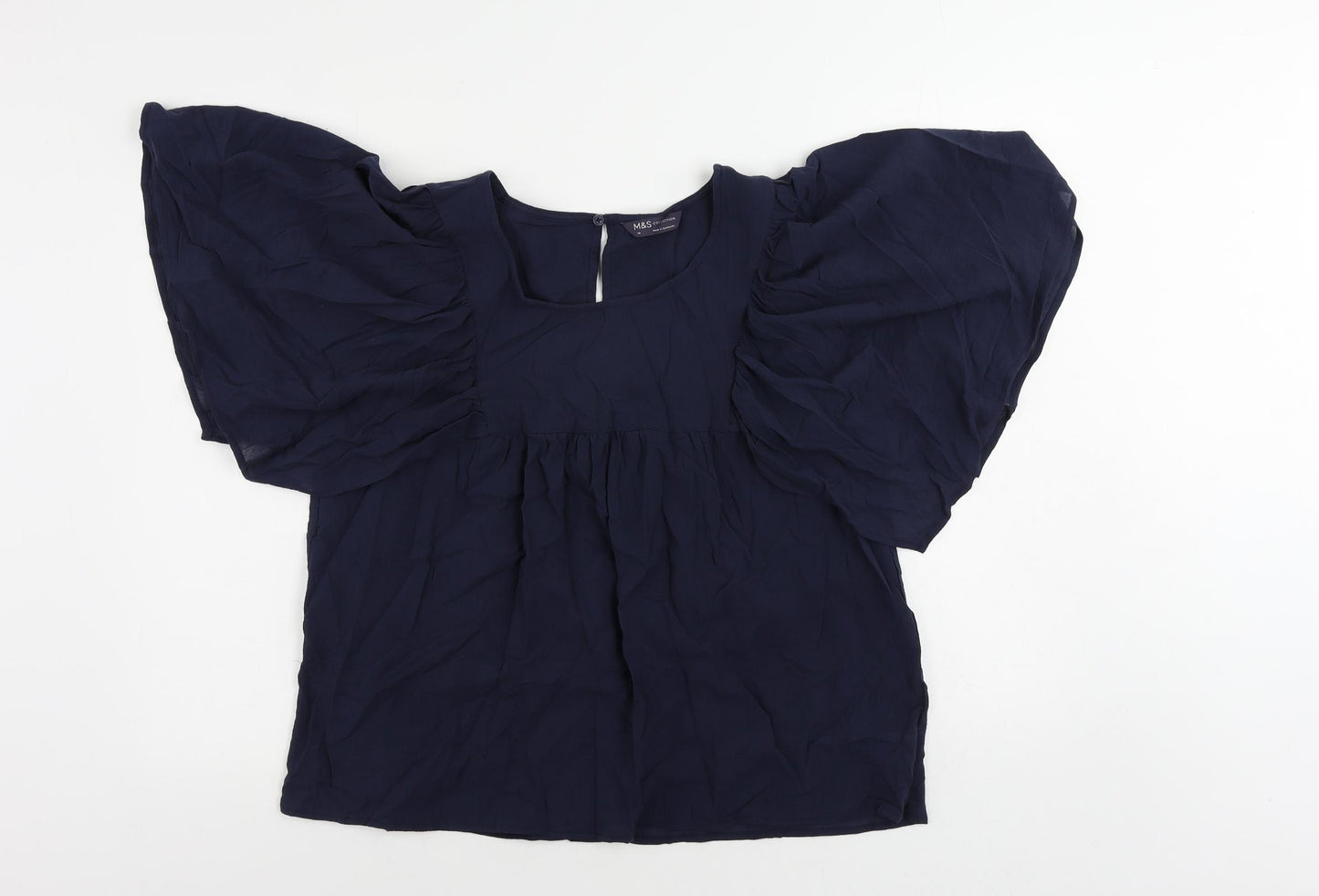 Marks and Spencer Womens Blue Cotton Basic Blouse Size 14 Boat Neck