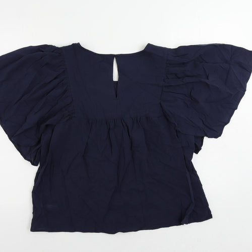 Marks and Spencer Womens Blue Cotton Basic Blouse Size 14 Boat Neck