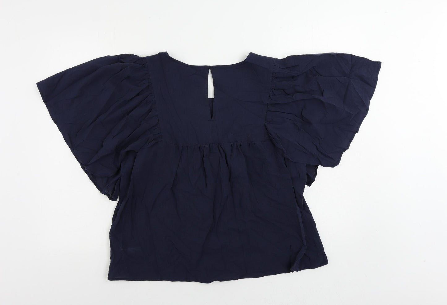 Marks and Spencer Womens Blue Cotton Basic Blouse Size 14 Boat Neck