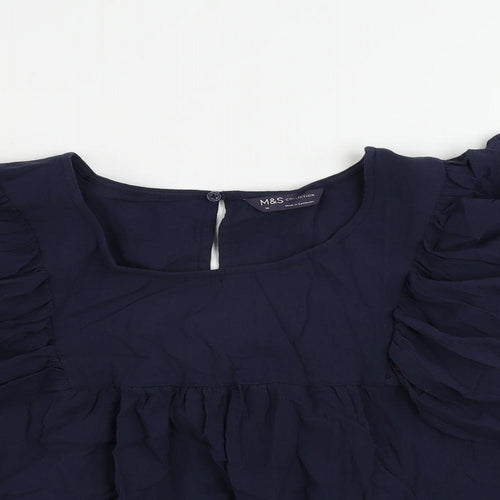 Marks and Spencer Womens Blue Cotton Basic Blouse Size 14 Boat Neck