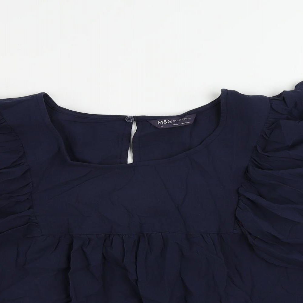 Marks and Spencer Womens Blue Cotton Basic Blouse Size 14 Boat Neck