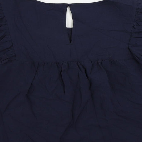 Marks and Spencer Womens Blue Cotton Basic Blouse Size 14 Boat Neck