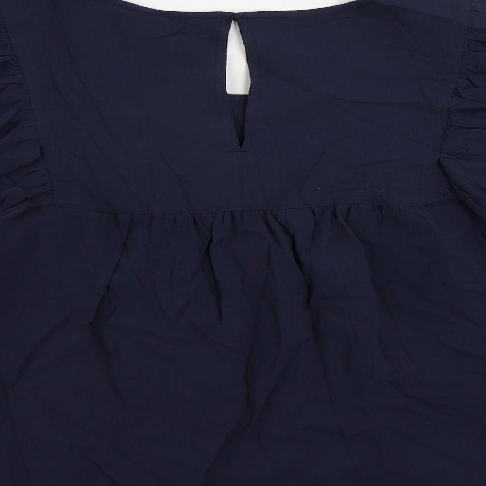 Marks and Spencer Womens Blue Cotton Basic Blouse Size 14 Boat Neck