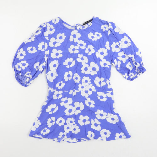 Marks and Spencer Womens Blue Floral Viscose Basic Blouse Size 6 Round Neck
