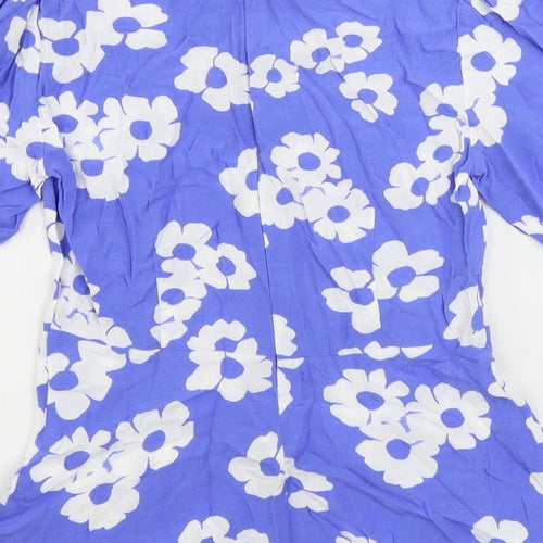 Marks and Spencer Womens Blue Floral Viscose Basic Blouse Size 6 Round Neck