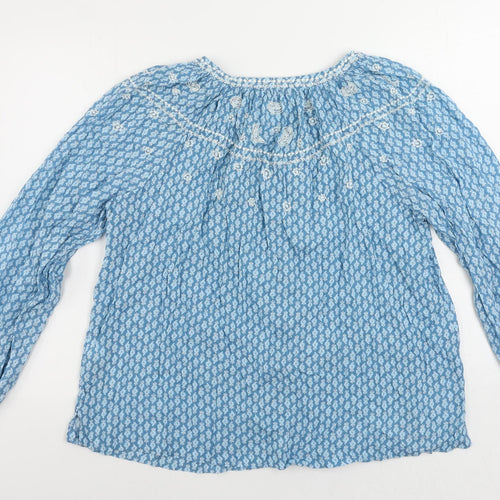 Marks and Spencer Womens Blue Geometric Cotton Basic Blouse Size 12 V-Neck - Embroidered