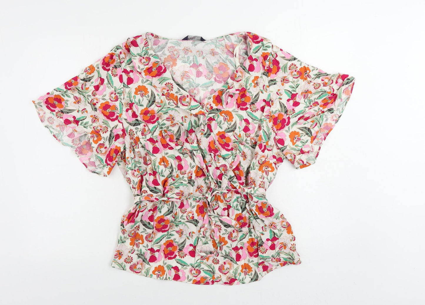 Marks and Spencer Womens Multicoloured Floral Viscose Basic Blouse Size 22 Collared - Belted