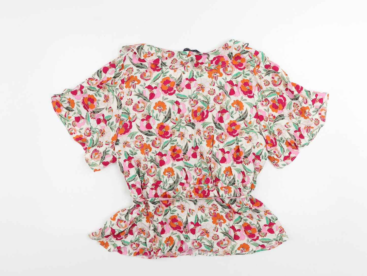 Marks and Spencer Womens Multicoloured Floral Viscose Basic Blouse Size 22 Collared - Belted