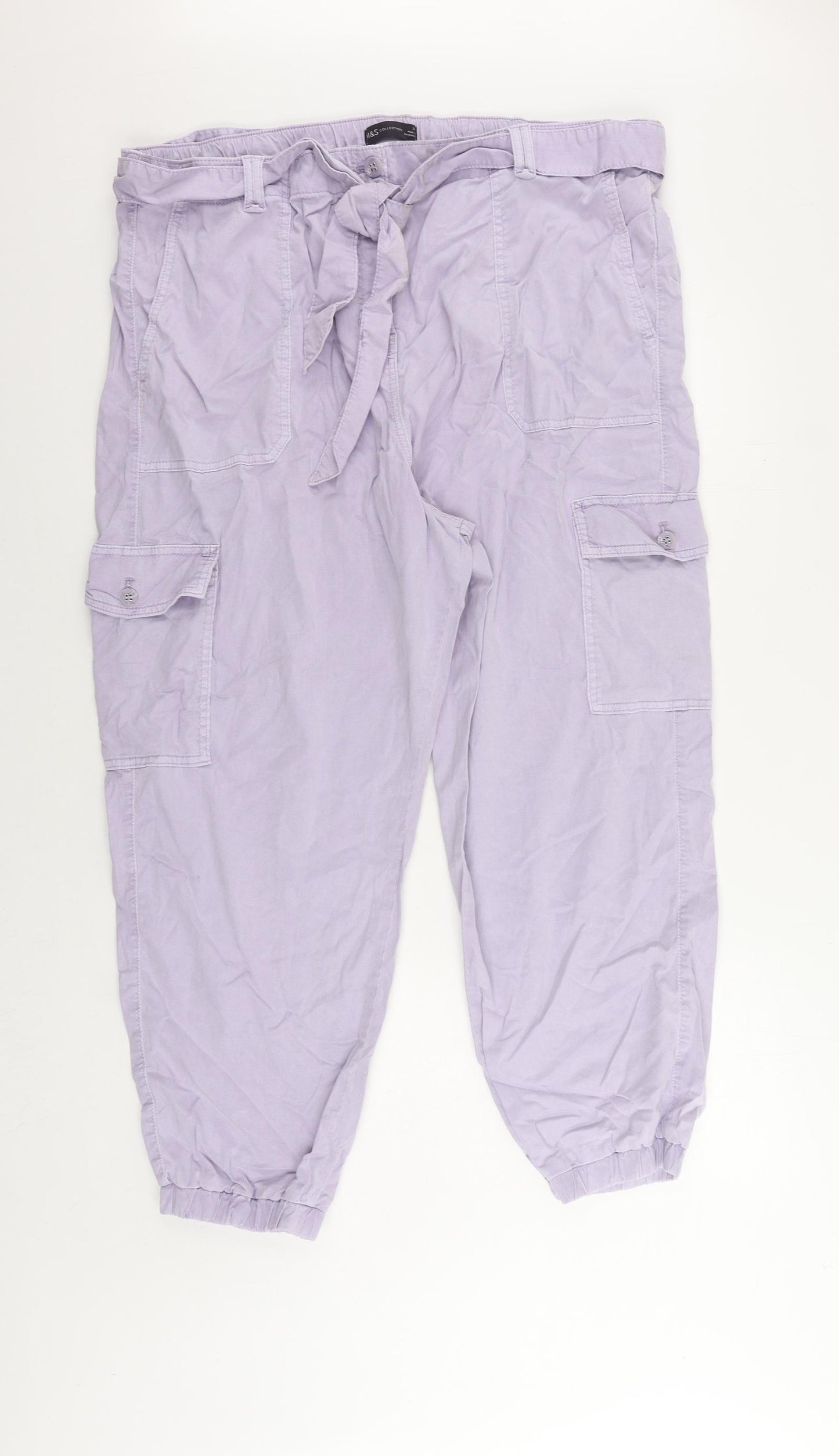 Marks and Spencer Womens Purple Lyocell Cargo Trousers Size 22 L26 in Regular Zip