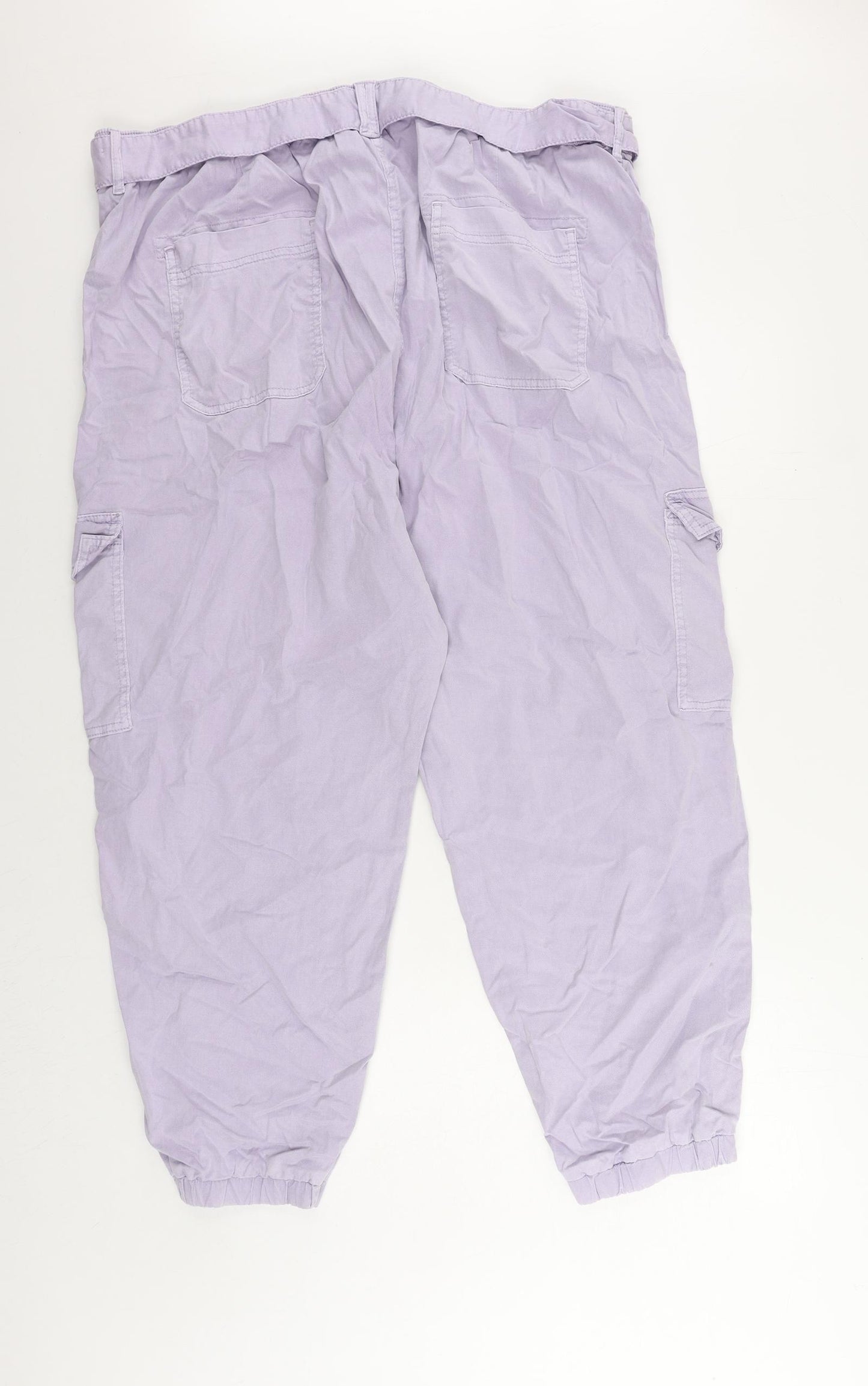 Marks and Spencer Womens Purple Lyocell Cargo Trousers Size 22 L26 in Regular Zip
