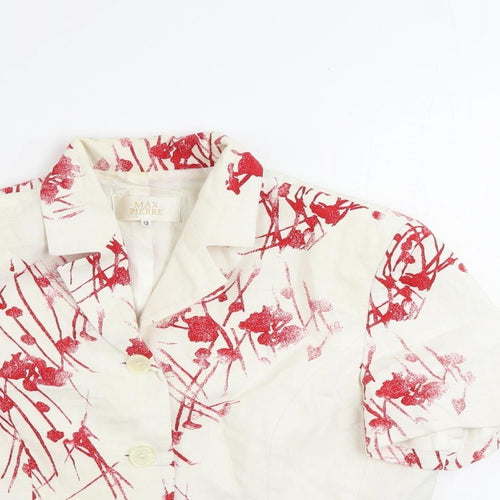 Max Pierre Womens Ivory Floral Jacket Blazer Size 12 Buckle