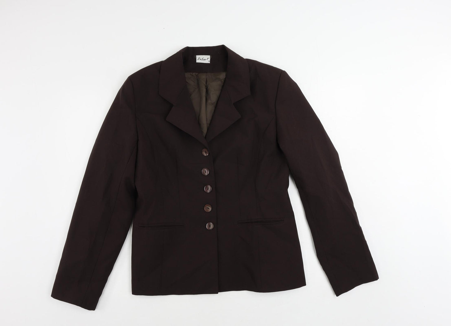 Select Womens Brown Jacket Blazer Size 12 Button