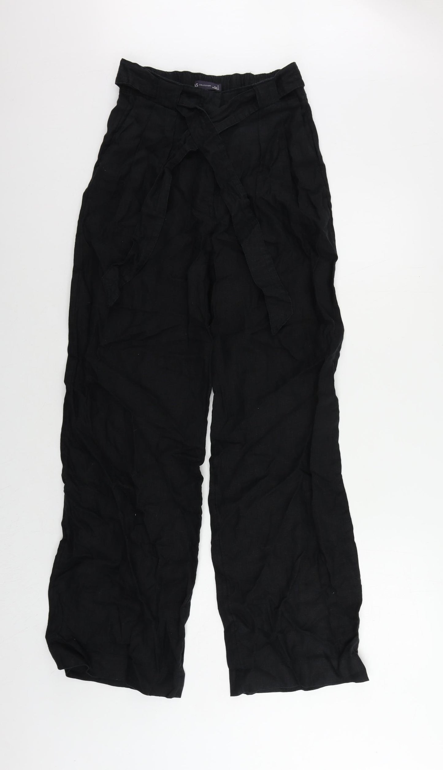 Marks and Spencer Womens Black Linen Trousers Size 8 L31 in Regular Zip