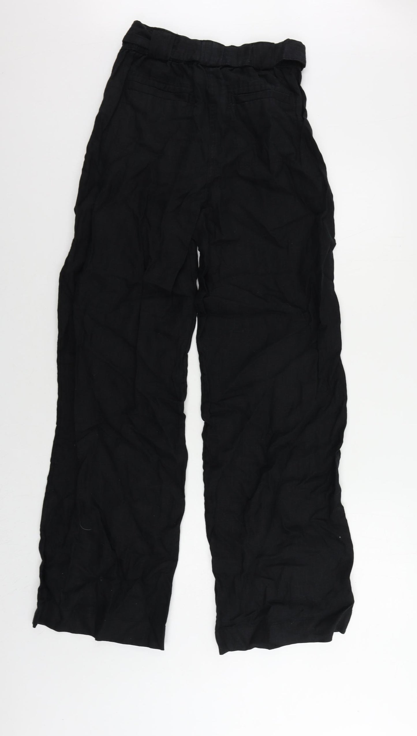 Marks and Spencer Womens Black Linen Trousers Size 8 L31 in Regular Zip
