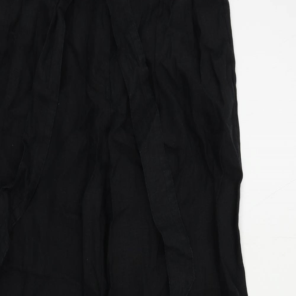 Marks and Spencer Womens Black Linen Trousers Size 8 L31 in Regular Zip