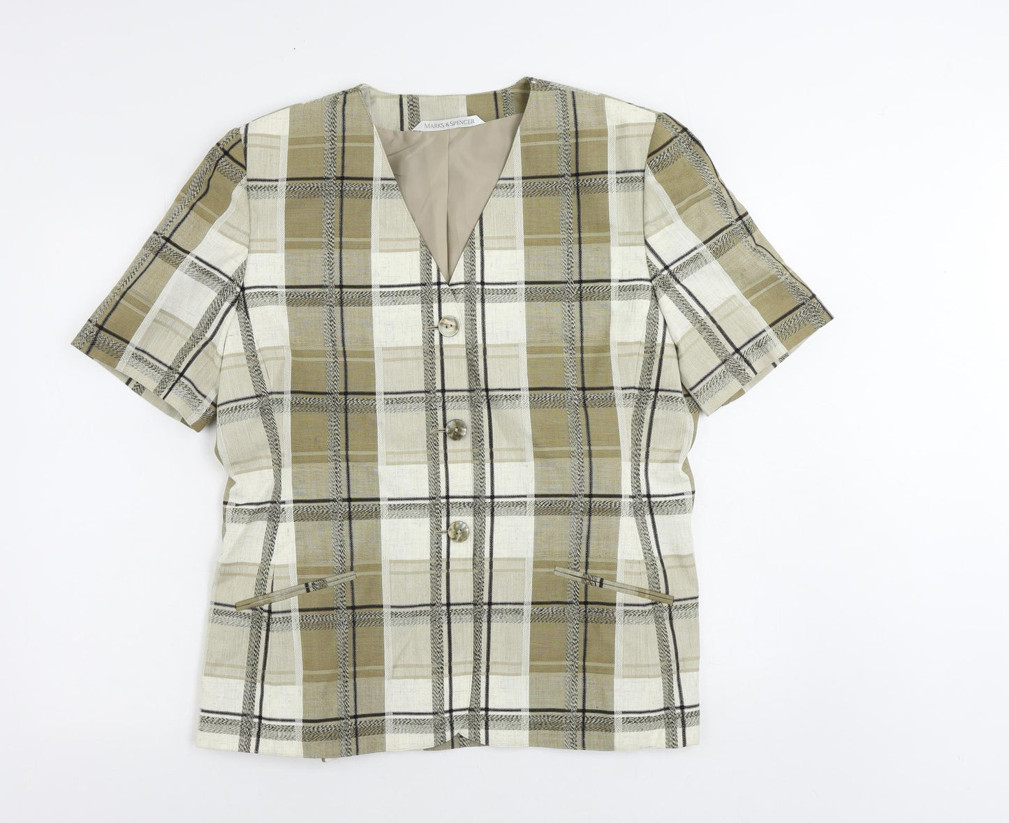 Marks and Spencer Womens Green Plaid Jacket Blazer Size 18 Button