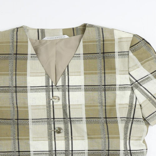 Marks and Spencer Womens Green Plaid Jacket Blazer Size 18 Button