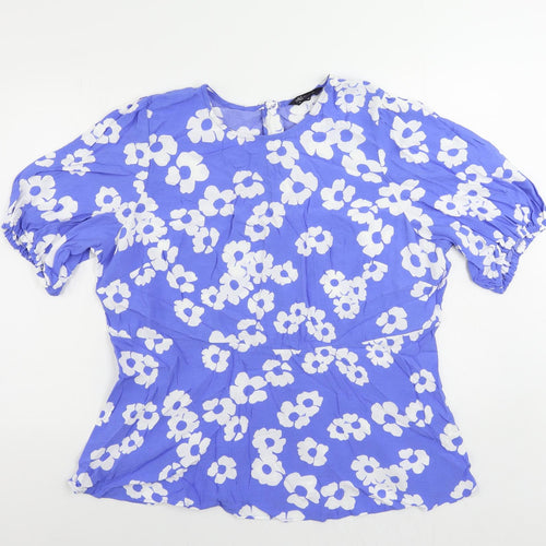 Marks and Spencer Womens Blue Floral Viscose Basic Blouse Size 22 Round Neck