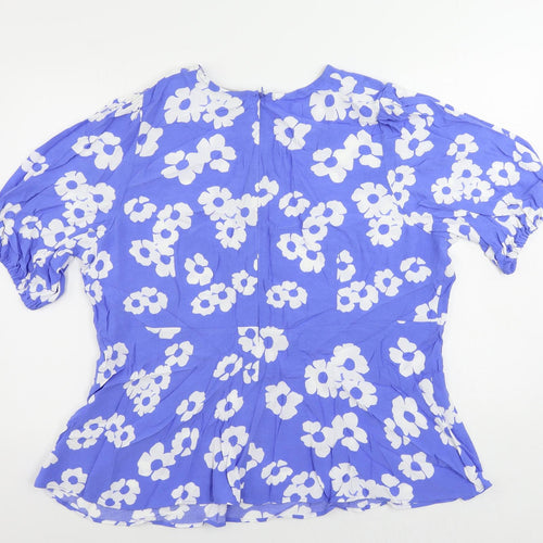 Marks and Spencer Womens Blue Floral Viscose Basic Blouse Size 22 Round Neck