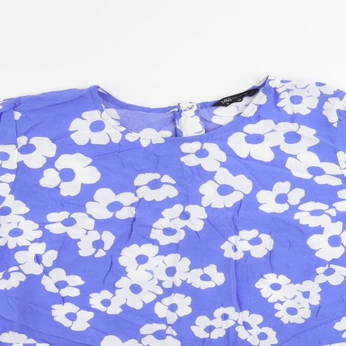 Marks and Spencer Womens Blue Floral Viscose Basic Blouse Size 22 Round Neck