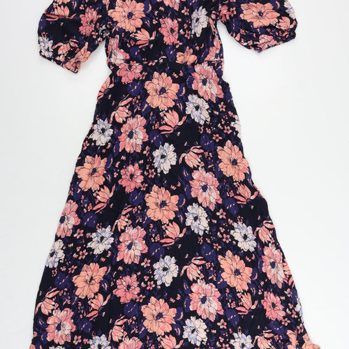 Marks and Spencer Womens Multicoloured Floral Viscose A-Line Size 8 Mock Neck Zip