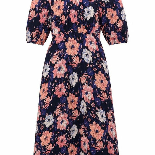 Marks and Spencer Womens Multicoloured Floral Viscose A-Line Size 8 Mock Neck Zip