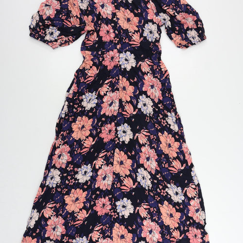 Marks and Spencer Womens Multicoloured Floral Viscose A-Line Size 8 Mock Neck Zip