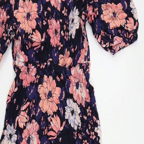 Marks and Spencer Womens Multicoloured Floral Viscose A-Line Size 8 Mock Neck Zip