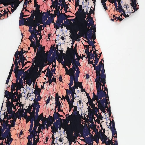 Marks and Spencer Womens Multicoloured Floral Viscose A-Line Size 8 Mock Neck Zip