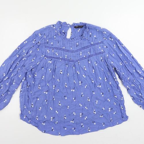 Marks and Spencer Womens Blue Floral Viscose Basic Blouse Size 18 Mock Neck