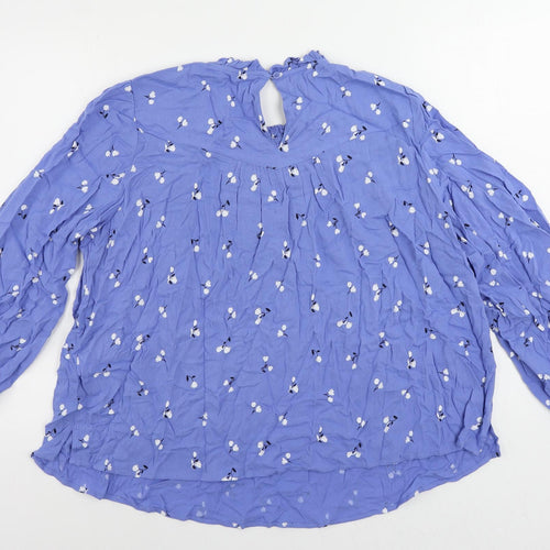 Marks and Spencer Womens Blue Floral Viscose Basic Blouse Size 18 Mock Neck