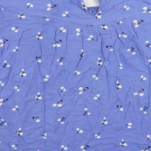 Marks and Spencer Womens Blue Floral Viscose Basic Blouse Size 18 Mock Neck