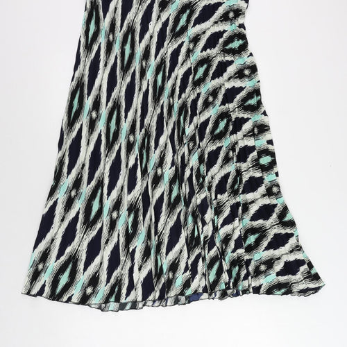 Marks and Spencer Womens Blue Geometric Polyester Pleated Skirt Size 16 - Elastic Waist