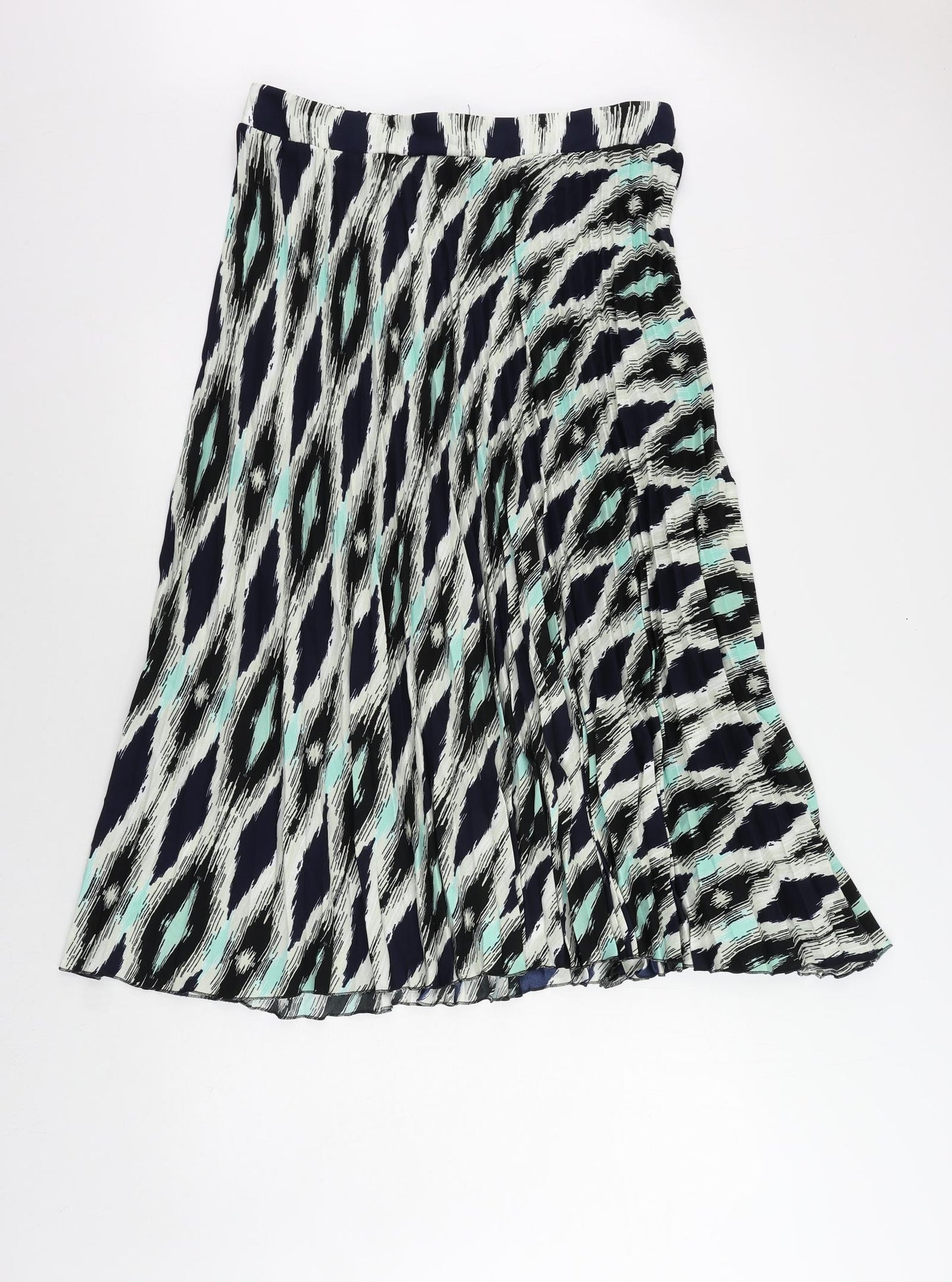 Marks and Spencer Womens Blue Geometric Polyester Pleated Skirt Size 16 - Elastic Waist