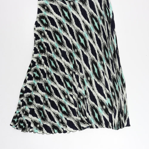 Marks and Spencer Womens Blue Geometric Polyester Pleated Skirt Size 16 - Elastic Waist