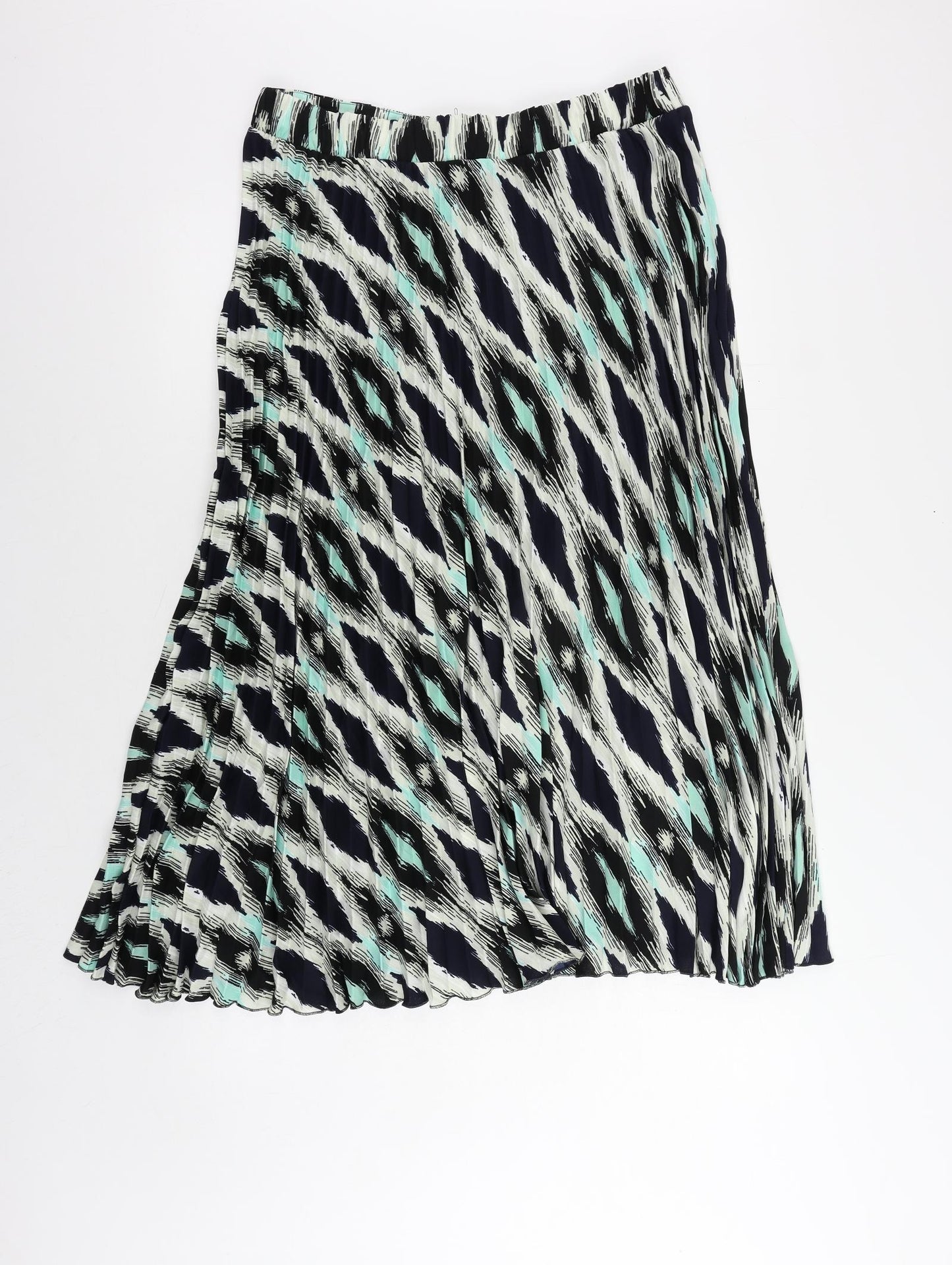 Marks and Spencer Womens Blue Geometric Polyester Pleated Skirt Size 16 - Elastic Waist