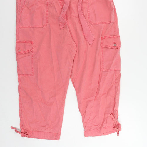 Marks and Spencer Womens Pink Lyocell Cropped Trousers Size 20 L22 in Regular Zip - Cargo