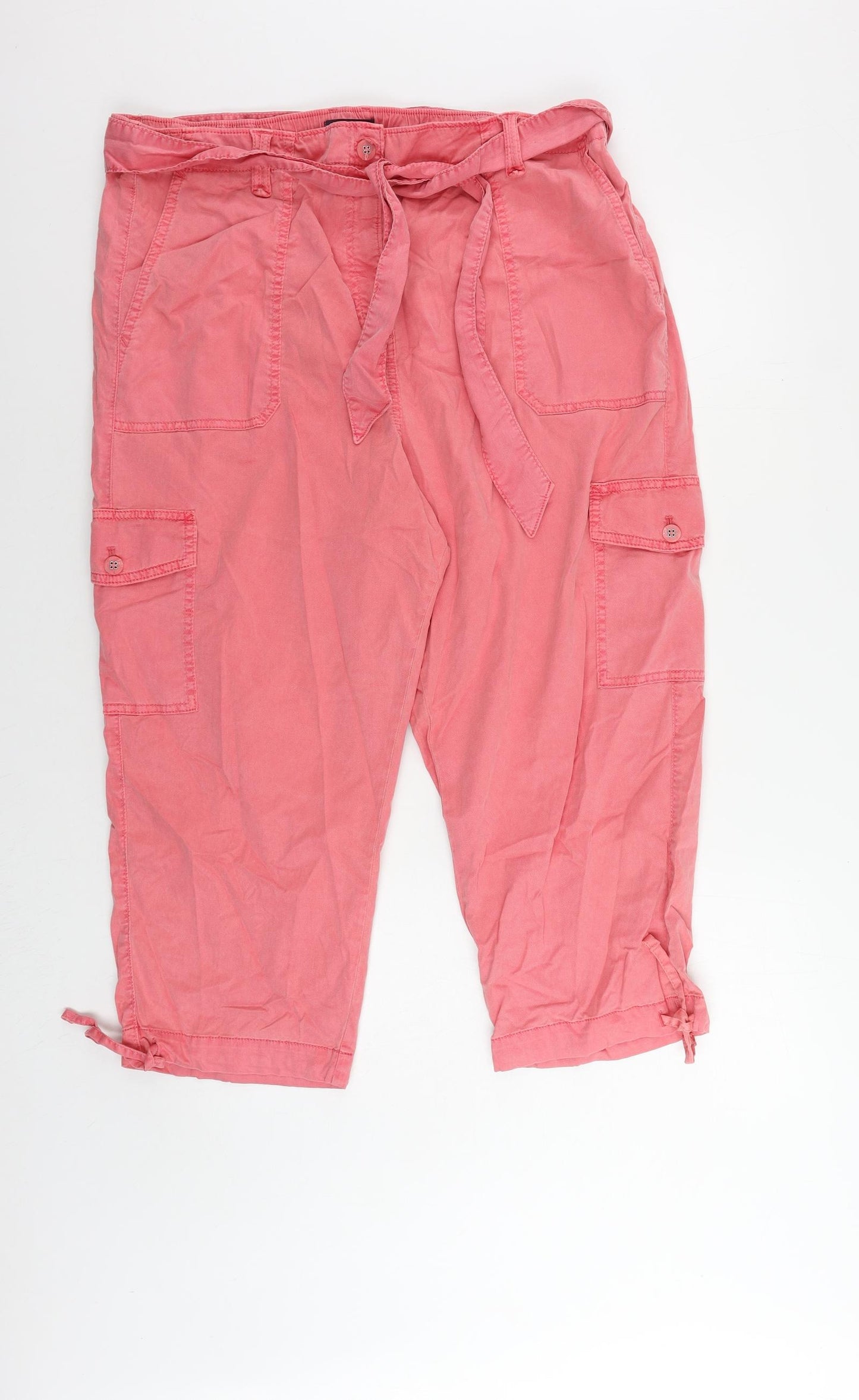 Marks and Spencer Womens Pink Lyocell Cropped Trousers Size 20 L22 in Regular Zip - Cargo