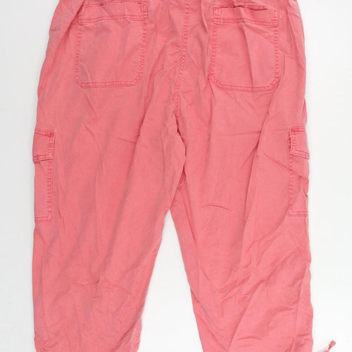Marks and Spencer Womens Pink Lyocell Cropped Trousers Size 20 L22 in Regular Zip - Cargo